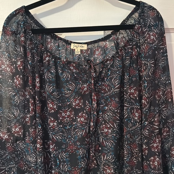 Lily White Long Sleeve Sheer Ruffled Boho Peasant Women's Top Size Small - Picture 3 of 10